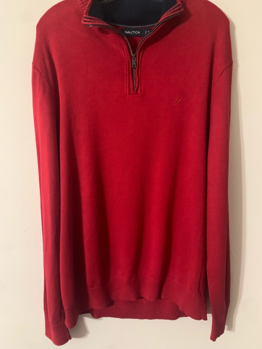 Nautica Men’s Red Zip-Up Mock Neck Sweater